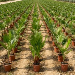 Mexican Fan Palm (Washingtonia robusta) in 25L container, 15cm trunk circumference, nursery-grown in Alicante
