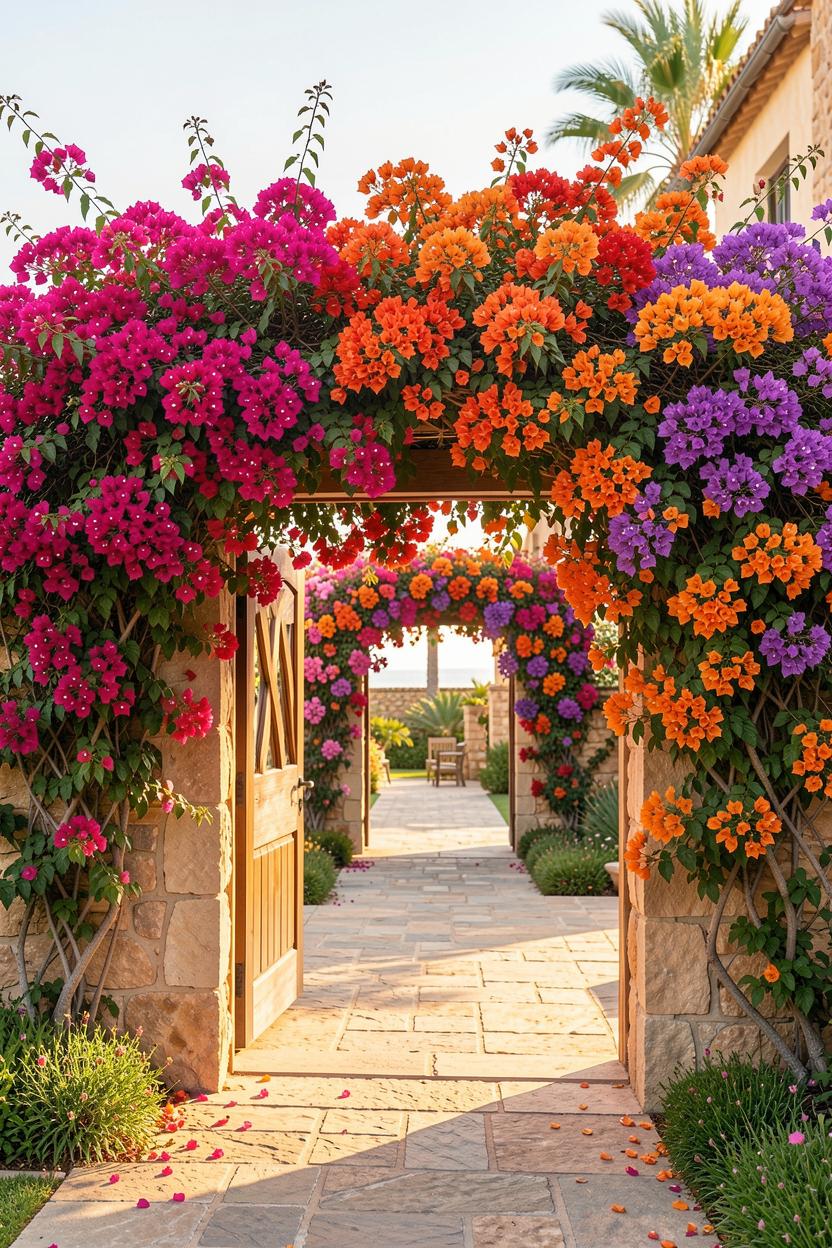 Bougainvillea spectabilis (Bougainvillea) plants growing in rows at Viveros La Jara